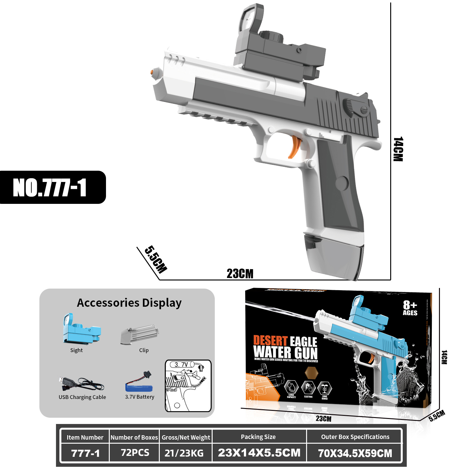  777-1 Electric continuous-firing Desert Eagle water gun (clip version)