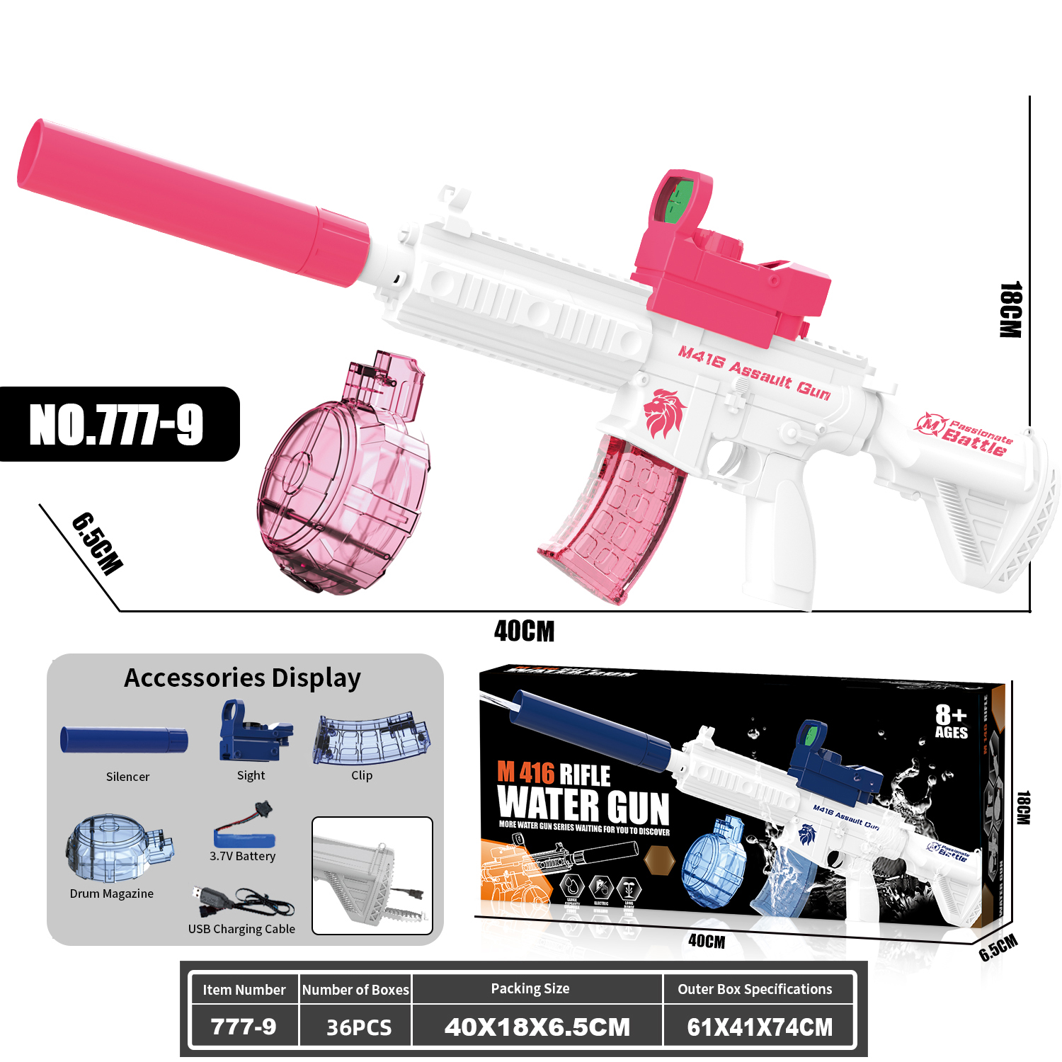 777-9 Electric continuous firing M416 water gun (drum bounce+drum bounce version)