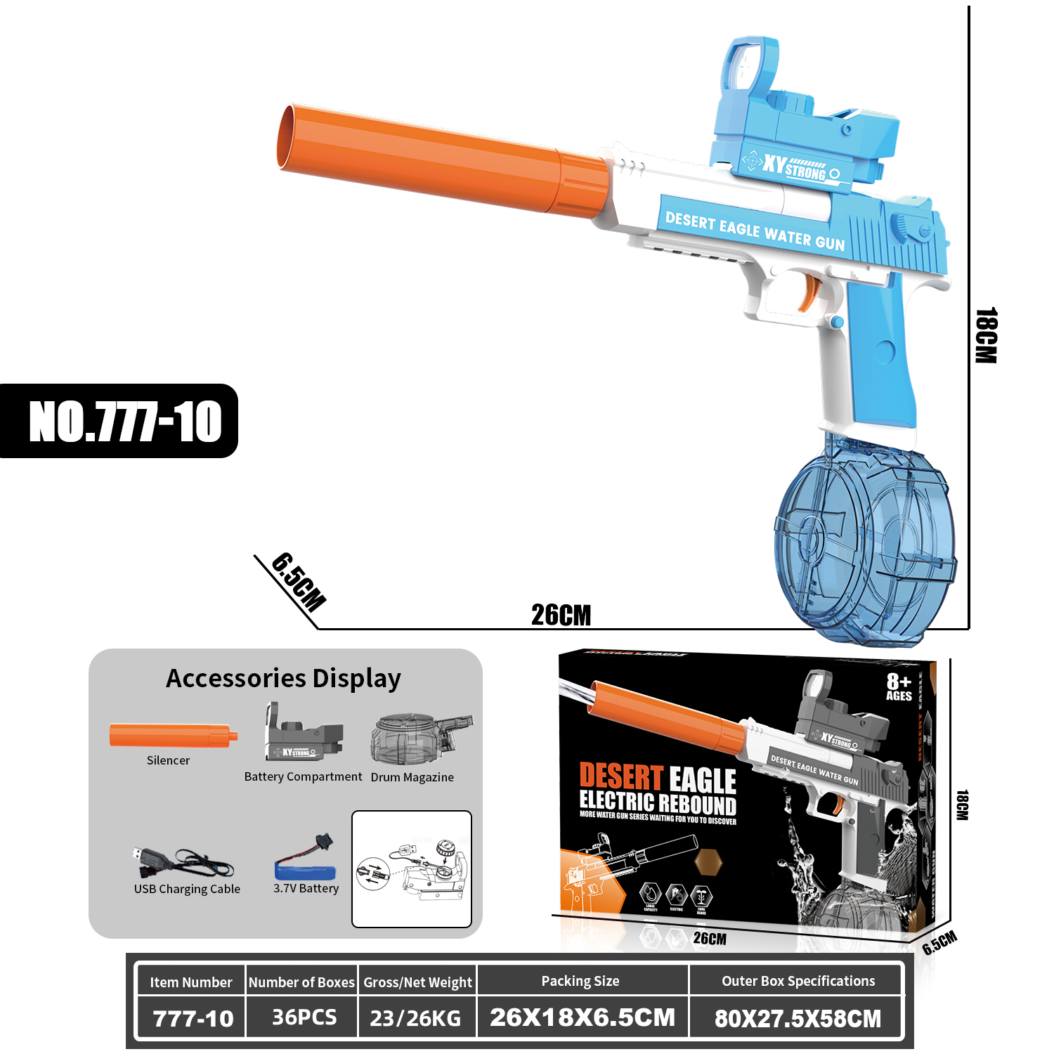 777-10 Electric Desert Eagle Water Gun (Silencer Edition)