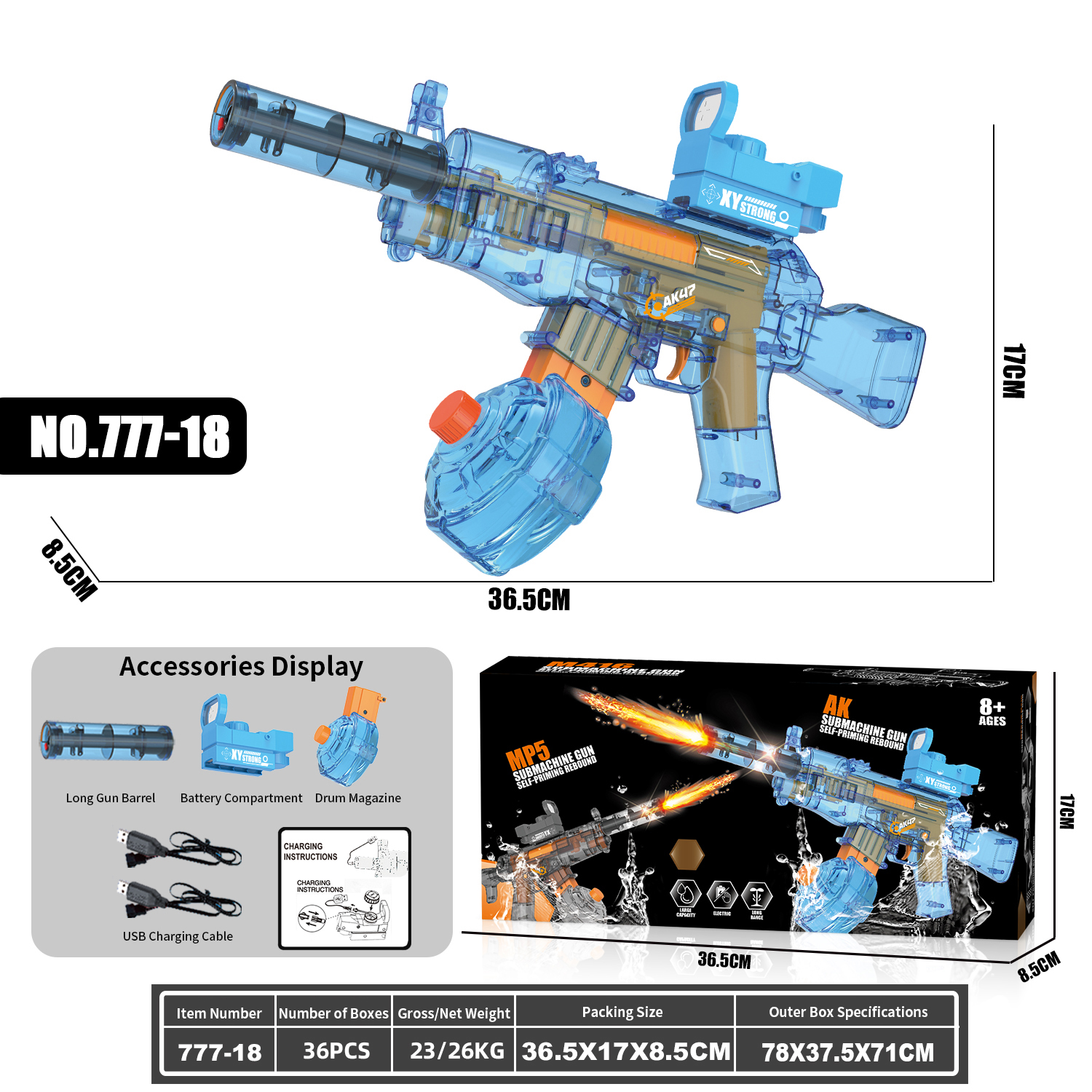 777-18 Electric continuous water gun AK linked self-priming water gun