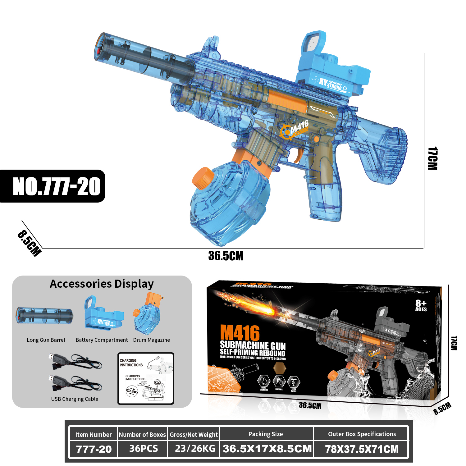 777-20 Electric continuous water gun - M416 linked self-priming water gun