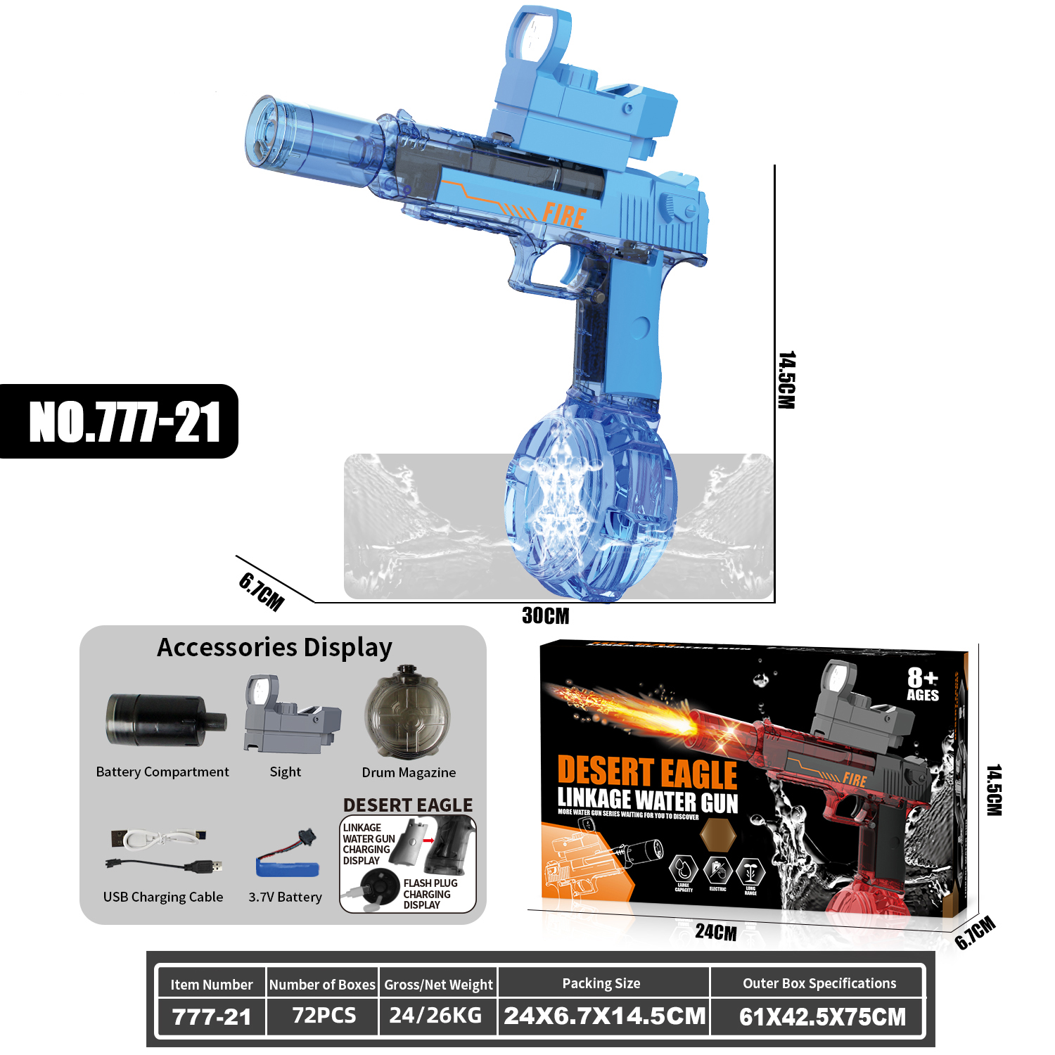 777-21 Electric continuous water gun Desert Eagle linkage water gun