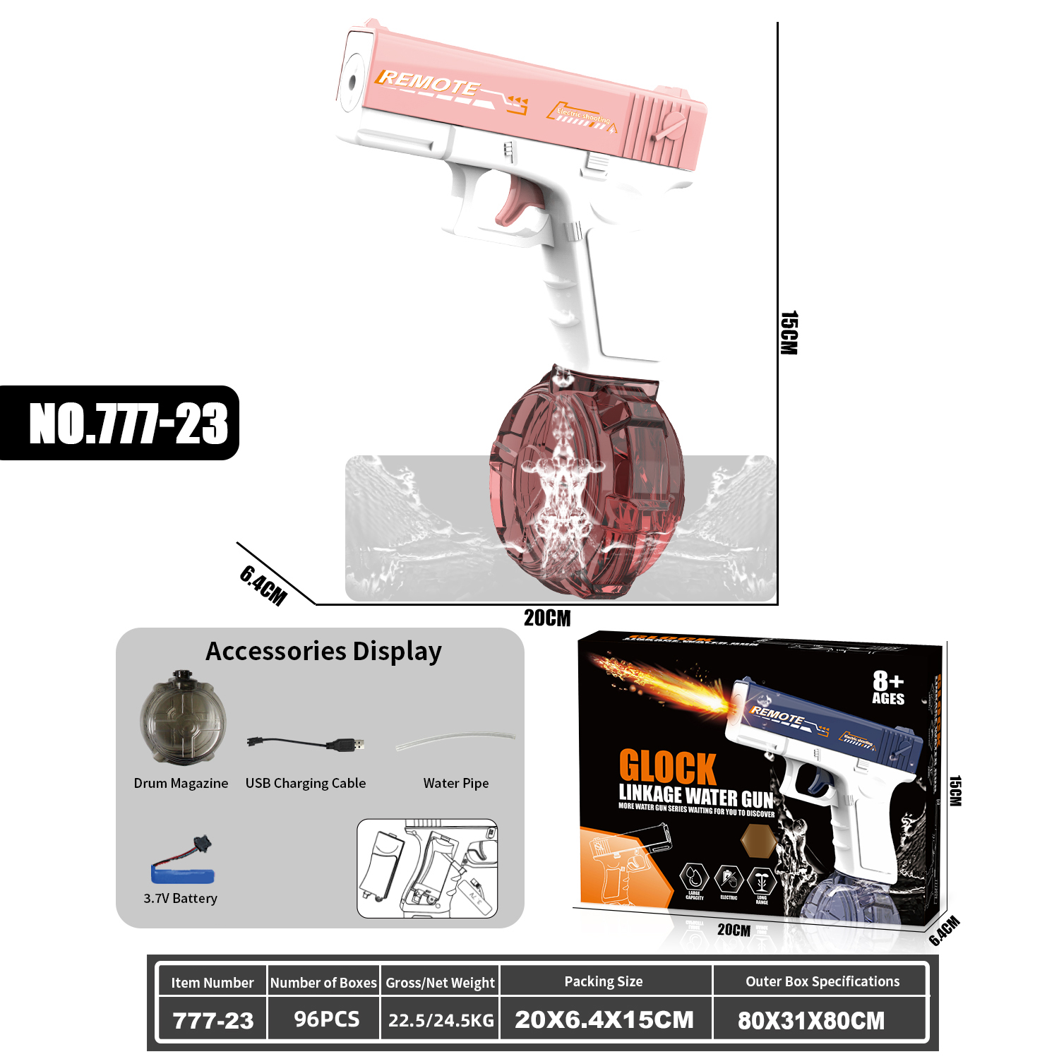 777-23 Electric continuous firing water gun Glock linkage water gun